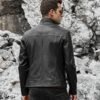 Men's Real Black Leather Jacket with Short Standing Collar - Image 5