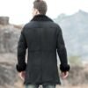 Men's Black Shearling Fur Leather Trench Coat - Image 5