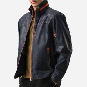 Men's Casual Navy Leather Jacket