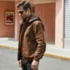 Men's Motorcycle Bomber Leather Jacket With A Hood - Image 4