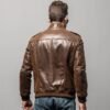 Men's Brown Bomber Leather Jacket with Rib Collar - Image 4