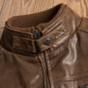 Men's Brown Bomber Leather Jacket with Rib Collar - Image 5