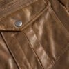 Men's Brown Bomber Leather Jacket with Rib Collar - Image 6
