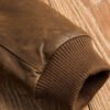 Men's Brown Bomber Leather Jacket with Rib Collar - Image 7