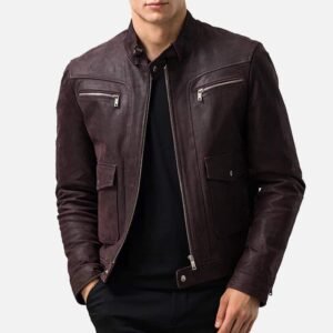 Mens Dark Maroon Leather Jacket 01