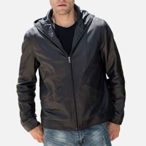 Men's Real Cowhide Hooded Leather Jacket TLJ-01