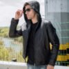 Men's Real Cowhide Hooded Leather Jacket TLJ-02