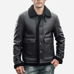 Mens Black Sheepskin Shearling Leather Jacket