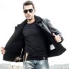 Mens Black Sheepskin Shearling Leather Jacket - Image 4