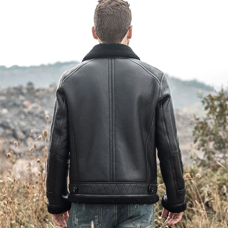 Mens Black Sheepskin Shearling Leather Jacket - Image 5