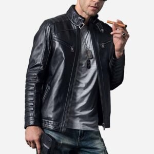 Men's Genuine Sheepskin Biker Leather Jacket