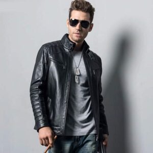 Alternative view of Men's Genuine Sheepskin Biker Leather Jacket