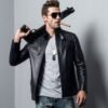 Men's Genuine Sheepskin Biker Leather Jacket - Image 4