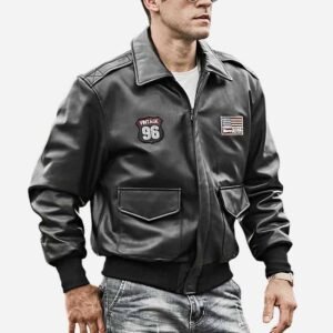 Mens bomber pilot style leather jacket 01