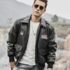 Mens bomber pilot style leather jacket 02