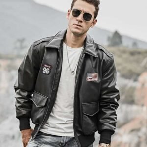Mens bomber pilot style leather jacket 02