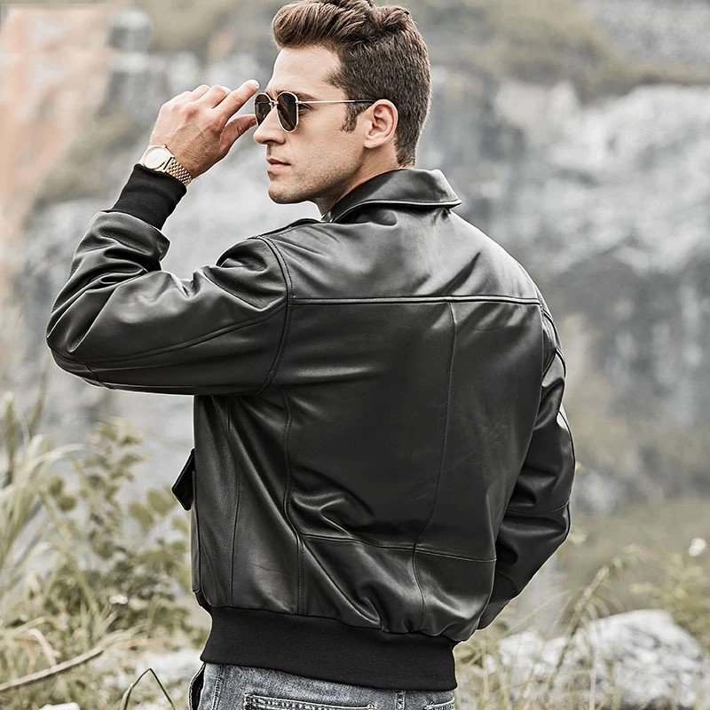 Mens bomber pilot style leather jacket 04
