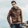 Men's distressed brown bomber leather jacket 01