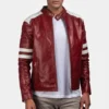 Brad pitt fight club red biker leather jacket
