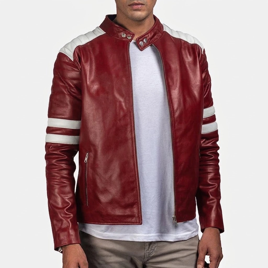 Brad pitt fight club red biker leather jacket
