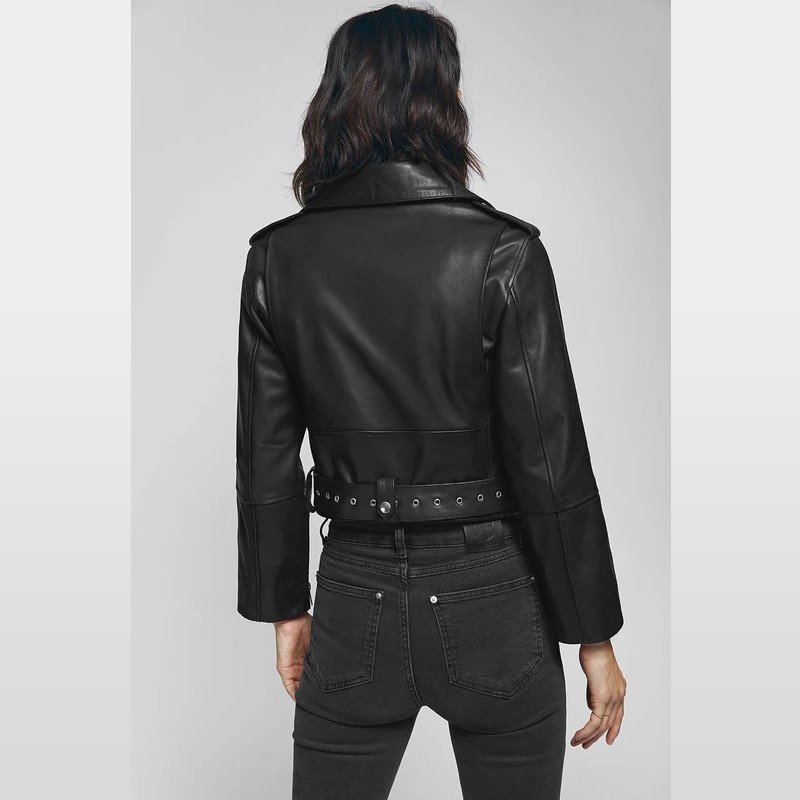 Women's Stylish Moto Black Leather Jacket - Image 3