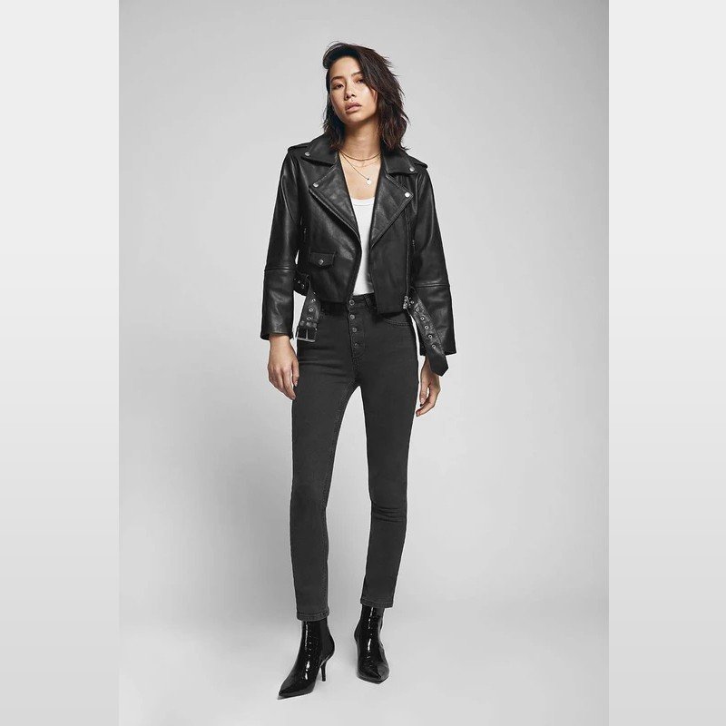 Women's Stylish Moto Black Leather Jacket - Image 4