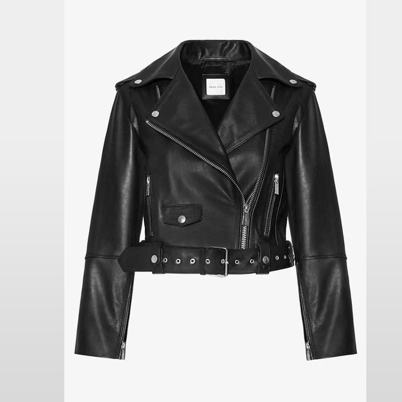 Women's Stylish Moto Black Leather Jacket - Image 5