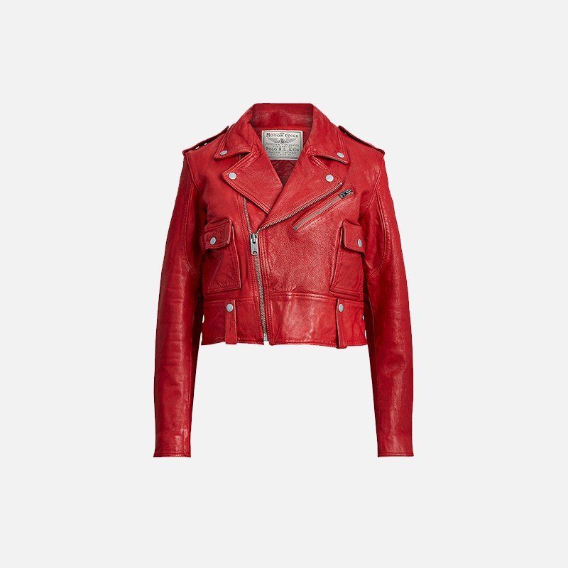 Womens Red Biker Style Leather Jacket