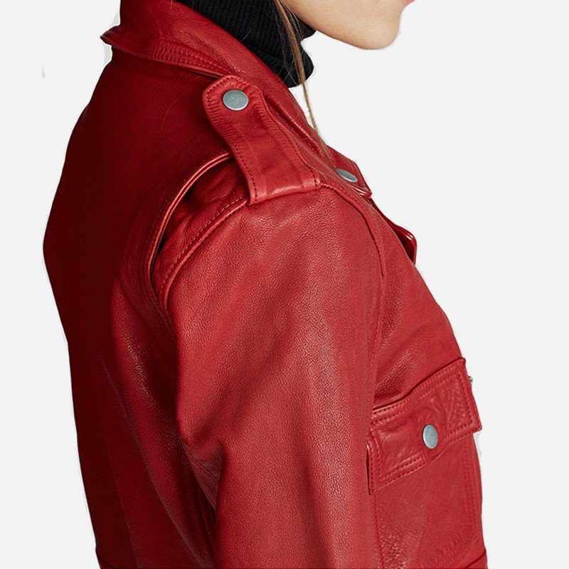 Womens Red Biker Style Leather Jacket