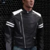 Tyler Durden Mayhem Black White Biker Style Leather Jacket 001