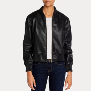Women's Black Bomber Faux Leather Jacket