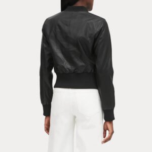 Alternative view of Women Cropped Black Ribbed Cuff Bomber Jacket