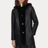 Womens Lambskin Simple Black Hooded Shearling Coat