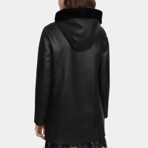 Alternative view of Womens Lambskin Simple Black Hooded Shearling Coat