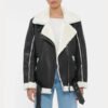Women's Black Oversized Shearling Leather Jacket