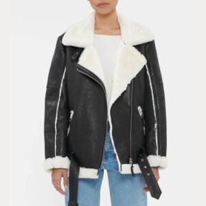Women's Black Oversized Shearling Leather Jacket