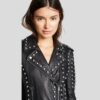 Womens Black Studded Leather Jacket Biker Style Leather Jacket