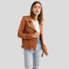Women's Studded Tan Leather Biker Jacket