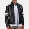 Mens white stripes leather jacket fight club