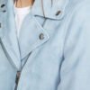 Womens Pale Blue Suede Biker Leather Jacket - Image 5