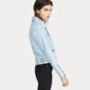 Womens Pale Blue Suede Biker Leather Jacket - Image 3