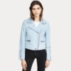 Womens Pale Blue Suede Biker Leather Jacket - Image 4