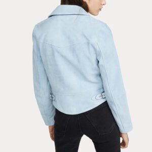 Alternative view of Womens Pale Blue Suede Biker Leather Jacket