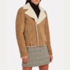 Women's Beige Cropped Shearling Leather Jacket