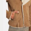 Women's Beige Cropped Shearling Leather Jacket - Image 3