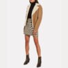 Women's Beige Cropped Shearling Leather Jacket - Image 4