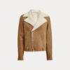 Women's Beige Cropped Shearling Leather Jacket - Image 5