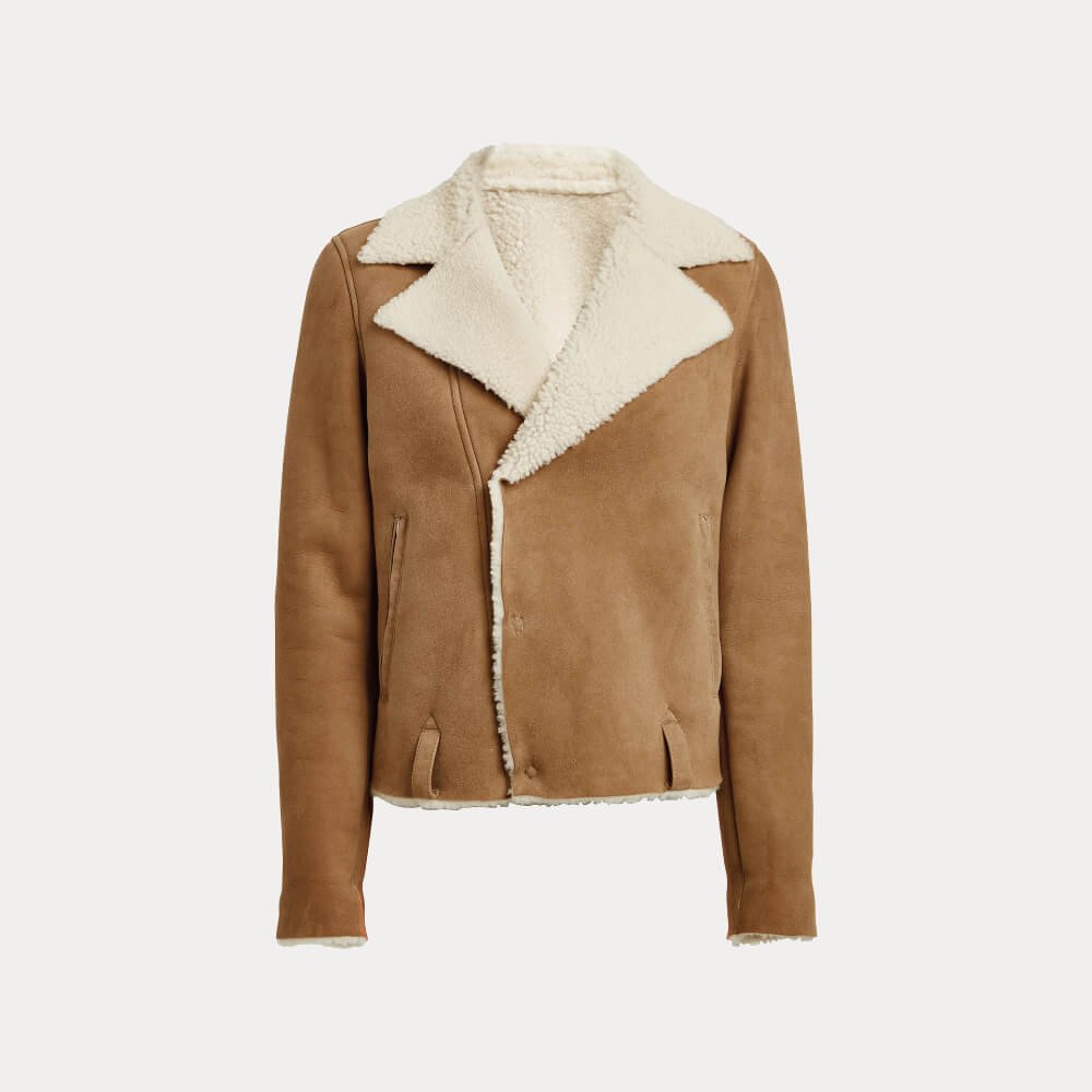 Women's Beige Cropped Shearling Leather Jacket - Image 5