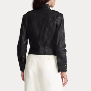 Alternative view of Women's Black Belted Sheepskin Motorcycle Leather Jacket