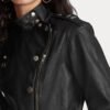 Women's Black Belted Sheepskin Motorcycle Leather Jacket - Image 4